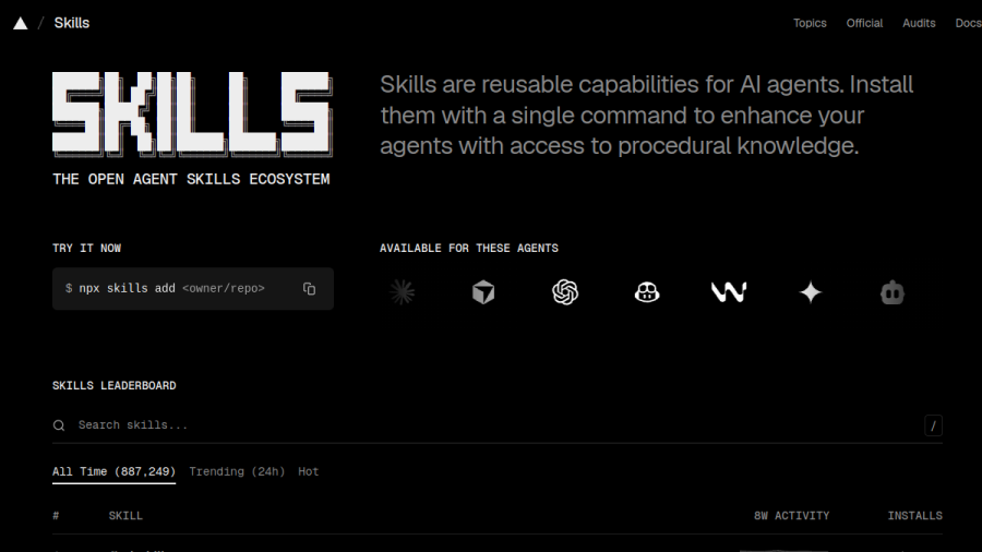 Skills.sh官网 网站预览