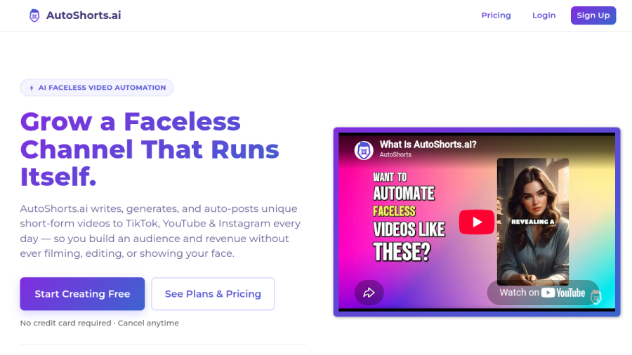 AutoShorts.ai官网 网站预览